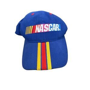 Vintage NASCAR Blue Baseball Hat Checkered Flag Sports Snapback Cap EUC
